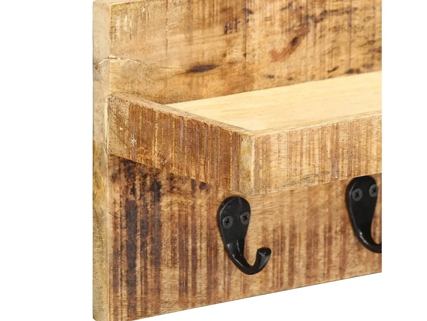 Garden Furniture - Perchero de pared madera maciza de mango sin tratar 60x15x20 cm
