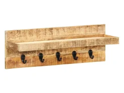 Garden Furniture - Perchero de pared madera maciza de mango sin tratar 60x15x20 cm