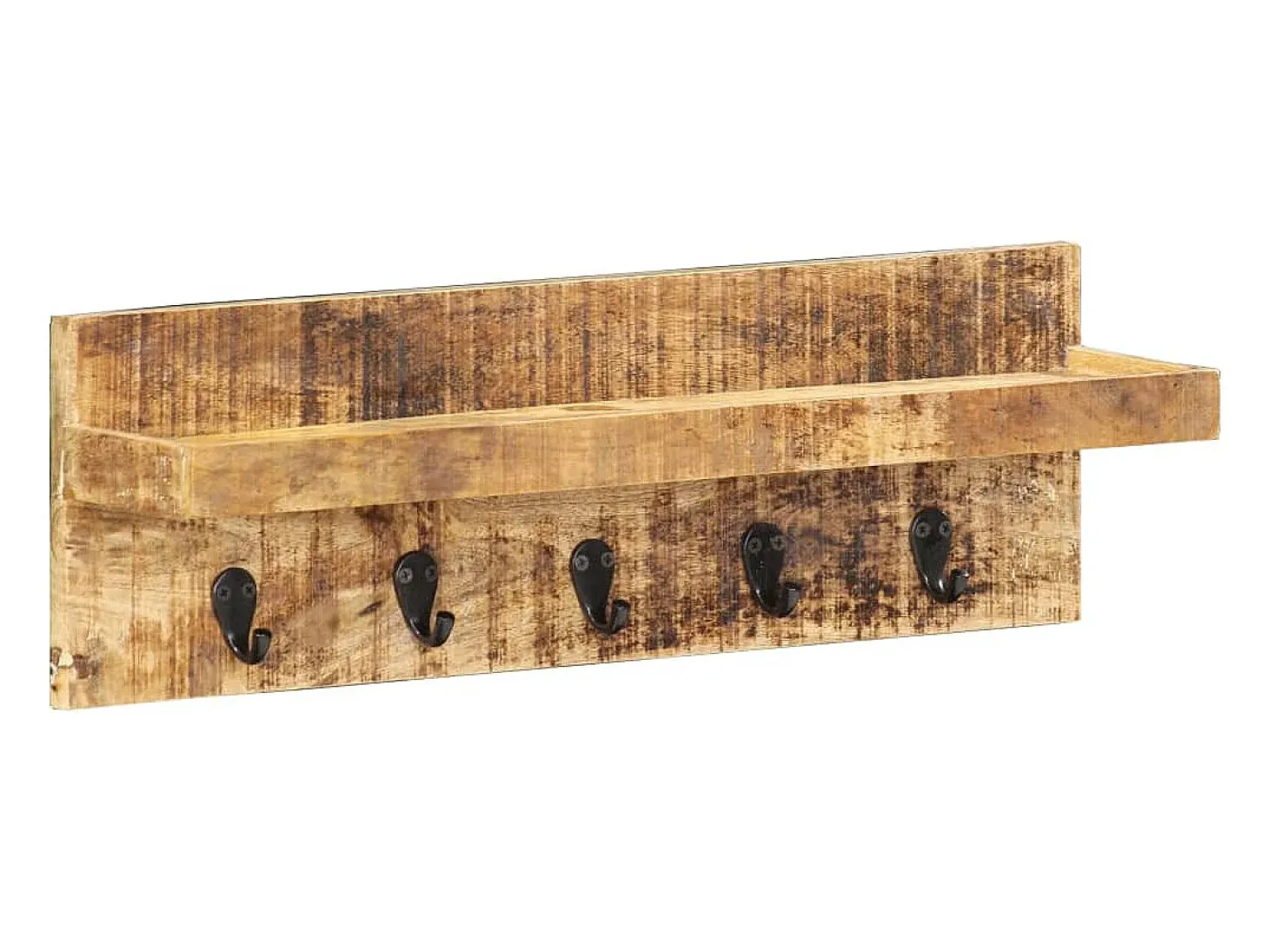 Garden Furniture - Perchero de pared madera maciza de mango sin tratar 60x15x20 cm