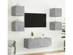 Gerben Mueble de TV de pared con luces LED gris hormigón 30,5x35x30 cm