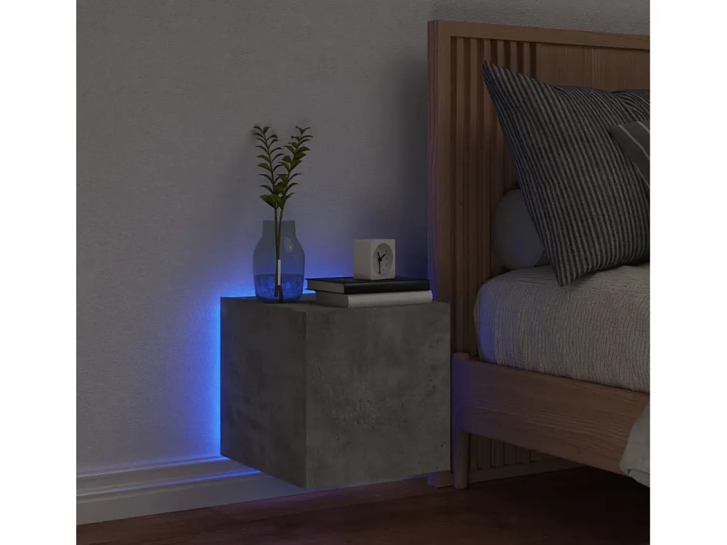 Gerben Mueble de TV de pared con luces LED gris hormigón 30,5x35x30 cm