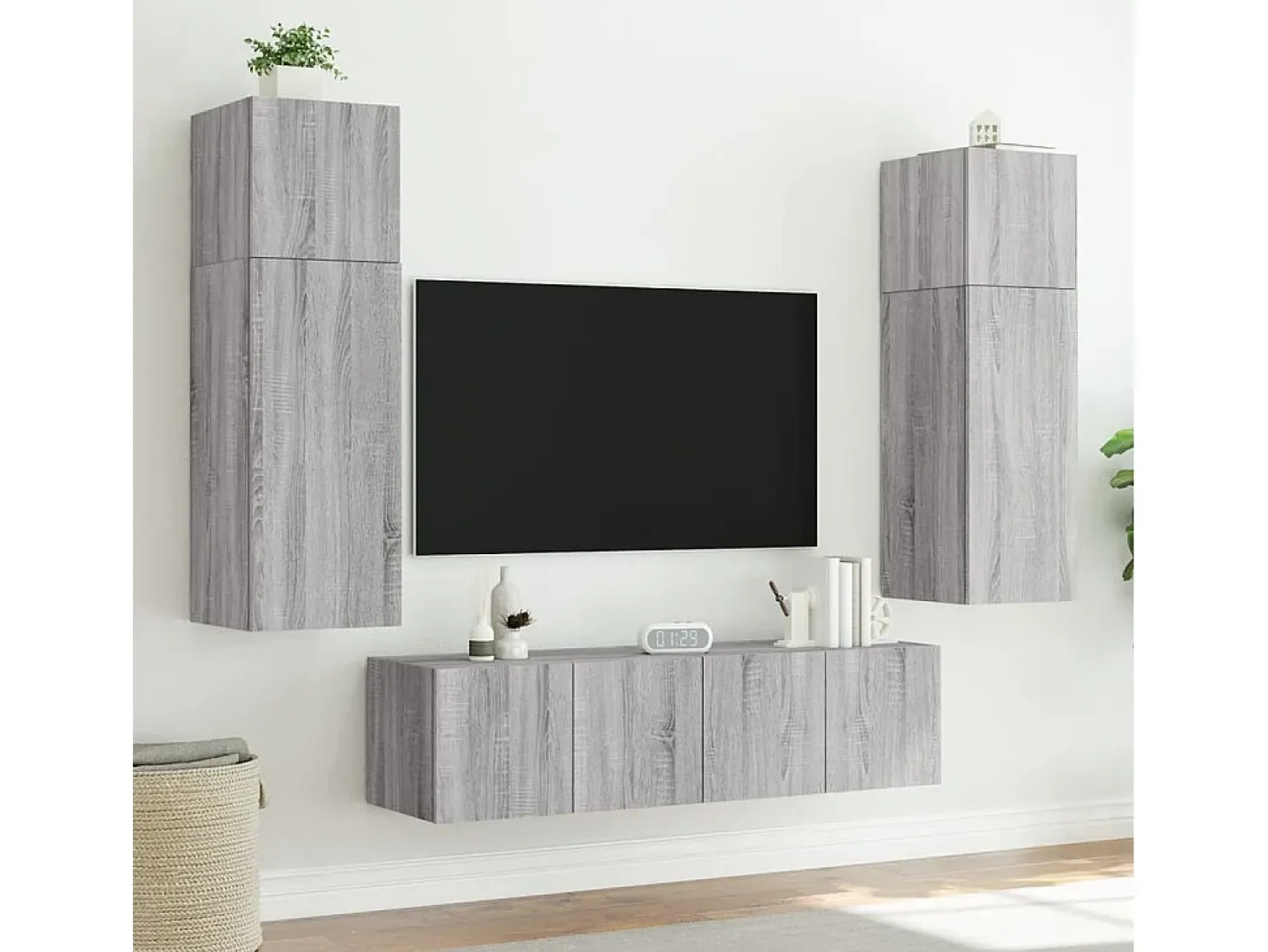 Gerben Mueble de TV de pared con luces LED gris Sonoma 80x35x31 cm