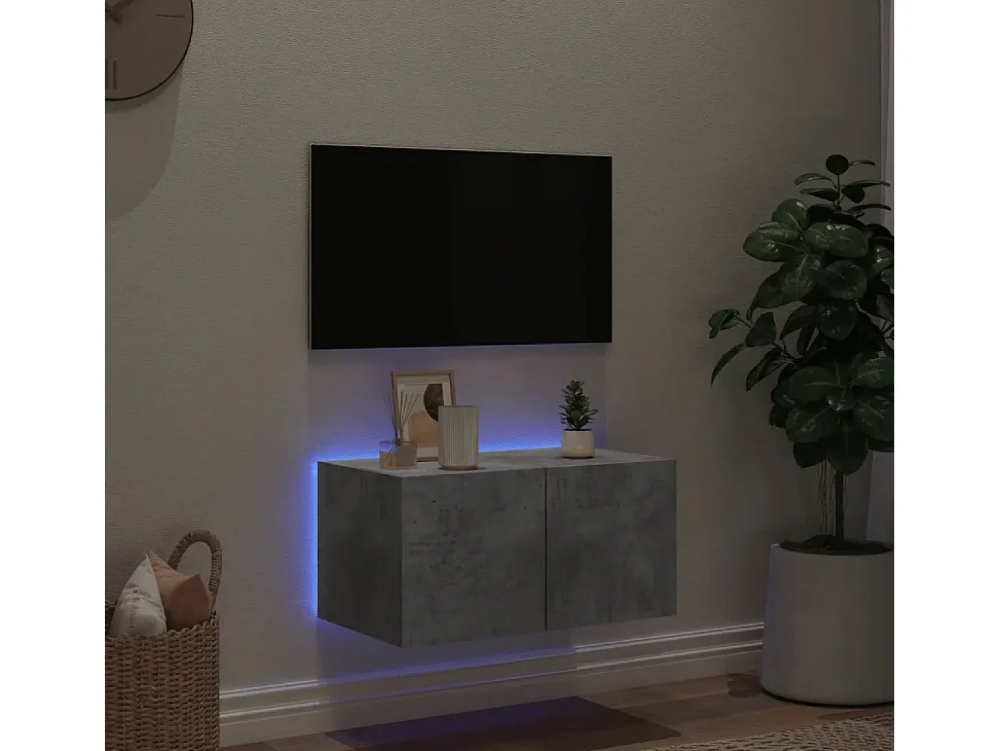 Gerben Mueble de TV de pared con luces LED gris hormigón 60x35x31 cm