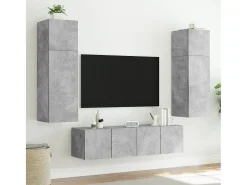 Gerben Mueble de TV de pared con luces LED gris hormigón 60x35x31 cm