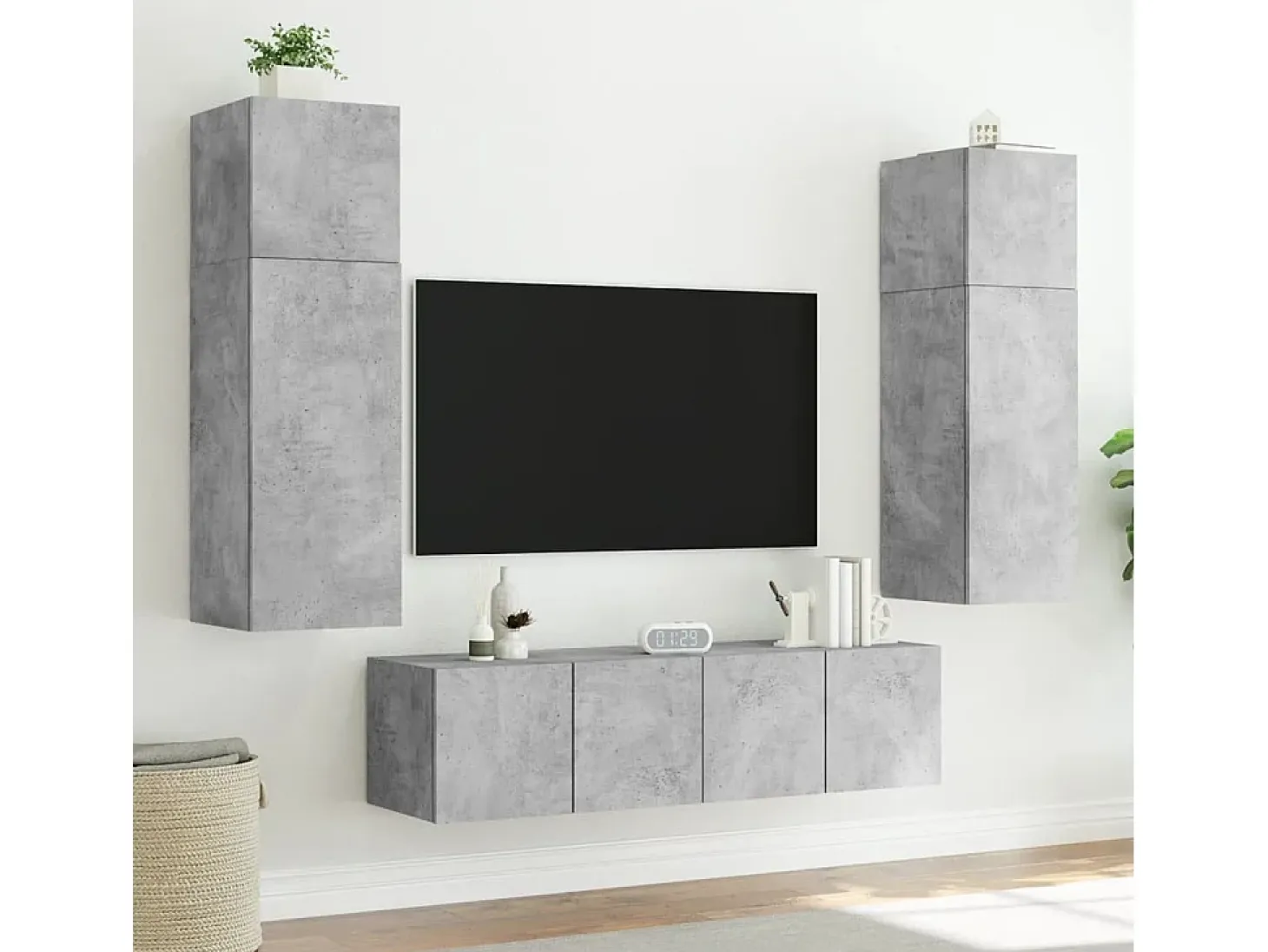 Gerben Mueble de TV de pared con luces LED gris hormigón 60x35x31 cm