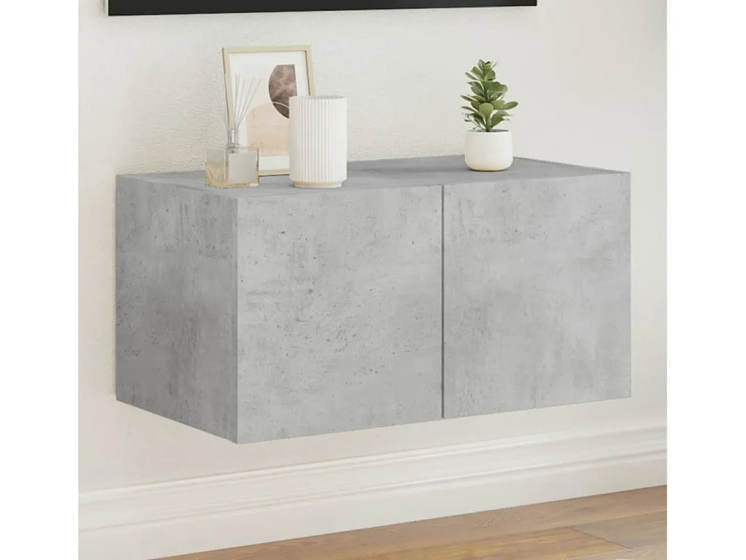 Gerben Mueble de TV de pared con luces LED gris hormigón 60x35x31 cm