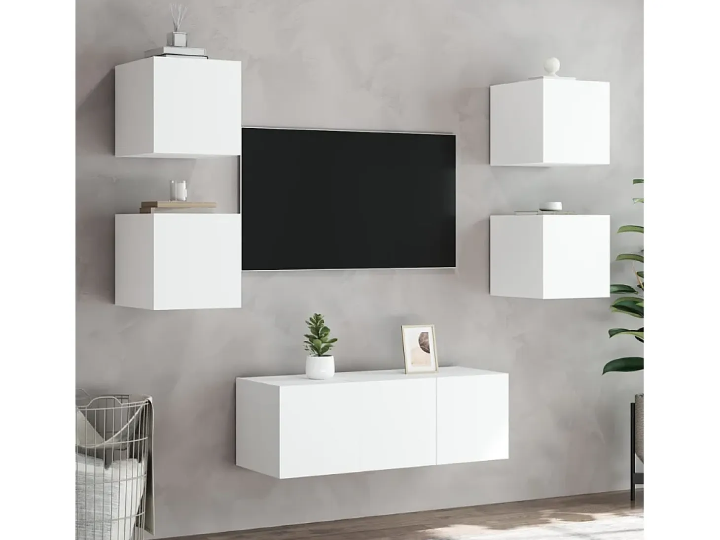 Gerben Mueble de TV de pared con luces LED blanco 30,5x35x30 cm