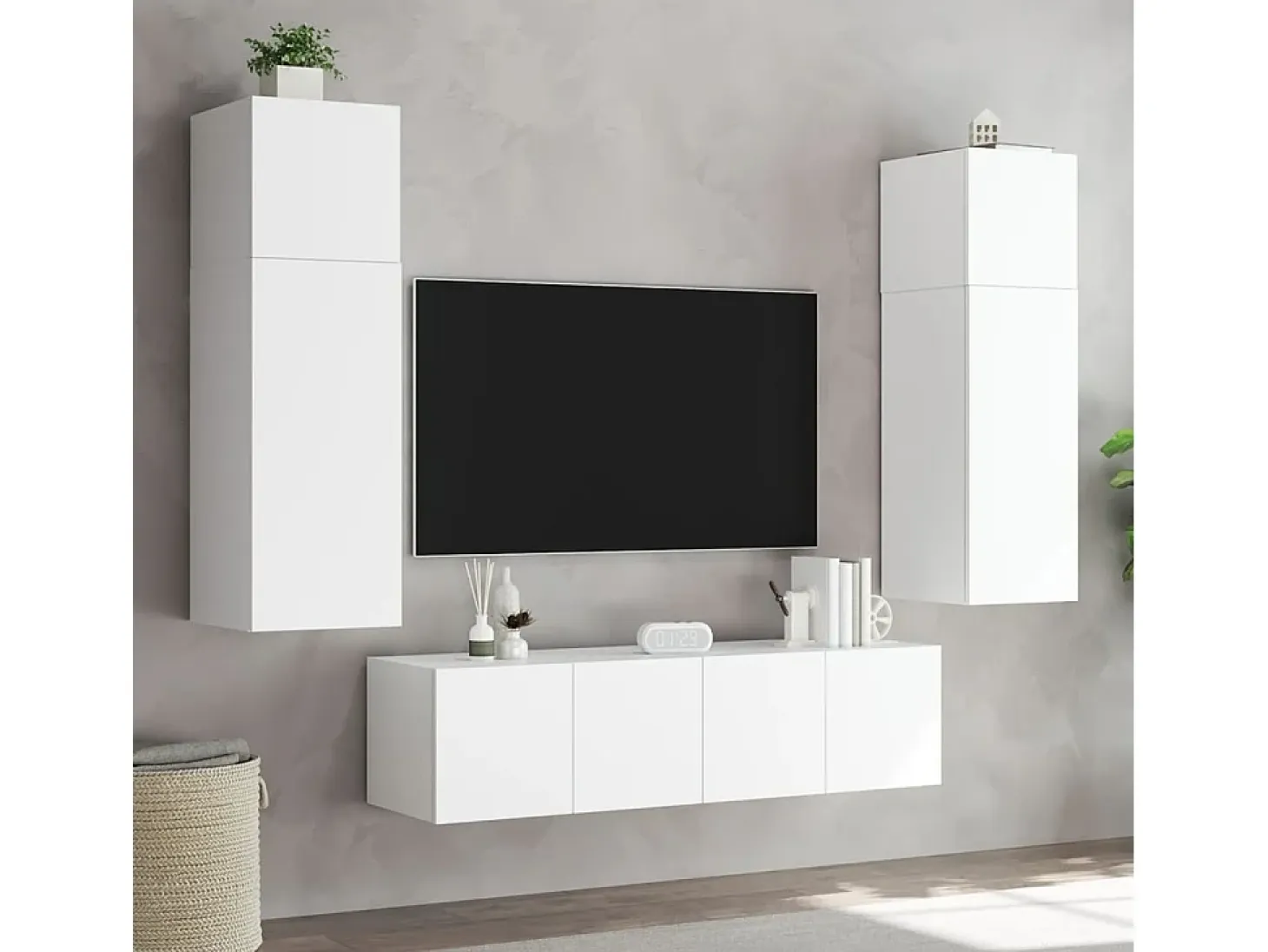 Gerben Muebles de TV de pared con luces LED 2 uds blanco 80x35x31 cm