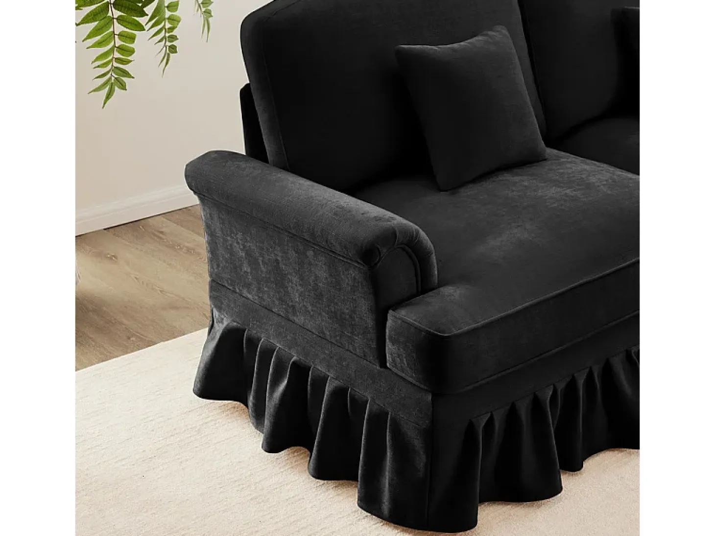 Gran Sofá 2 Plazas Chenille - Con Funda Extraíble y 2 Cojines - 194x83.5x93cm - Negro