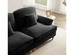 Gran Sofá 2 Plazas Chenille - Con Funda Extraíble y 2 Cojines - 194x83.5x93cm - Negro