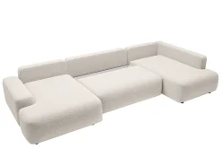 Gran sofá cama rinconera derecha panorámico en tela texturizada crema DAVISO