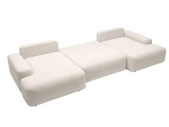 Gran sofá cama rinconera panorámico en tela texturizada crema DAVISO
