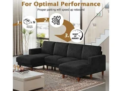Gran sofá de esquina panorámico - 4 plazas - chaise longue 109cm - de pana - 269x140x86 - Negro