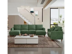 Gran sofá de esquina panorámico - 4 plazas - chaise longue 109cm - de pana - 269x140x86 - Verde