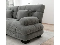 Gran sofá gris - 3 plazas - con 5 cojines - estructura madera maciza - Felpa - 313x77x81cm