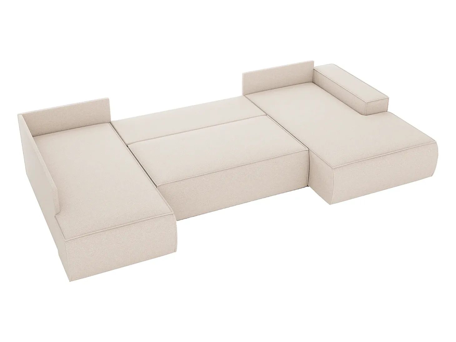 Gran sofá rinconera derecha panorámico en tela texturizada beige AMELIA