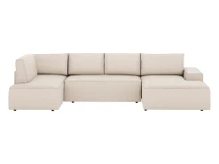 Gran sofá rinconera derecha panorámico en tela texturizada beige AMELIA