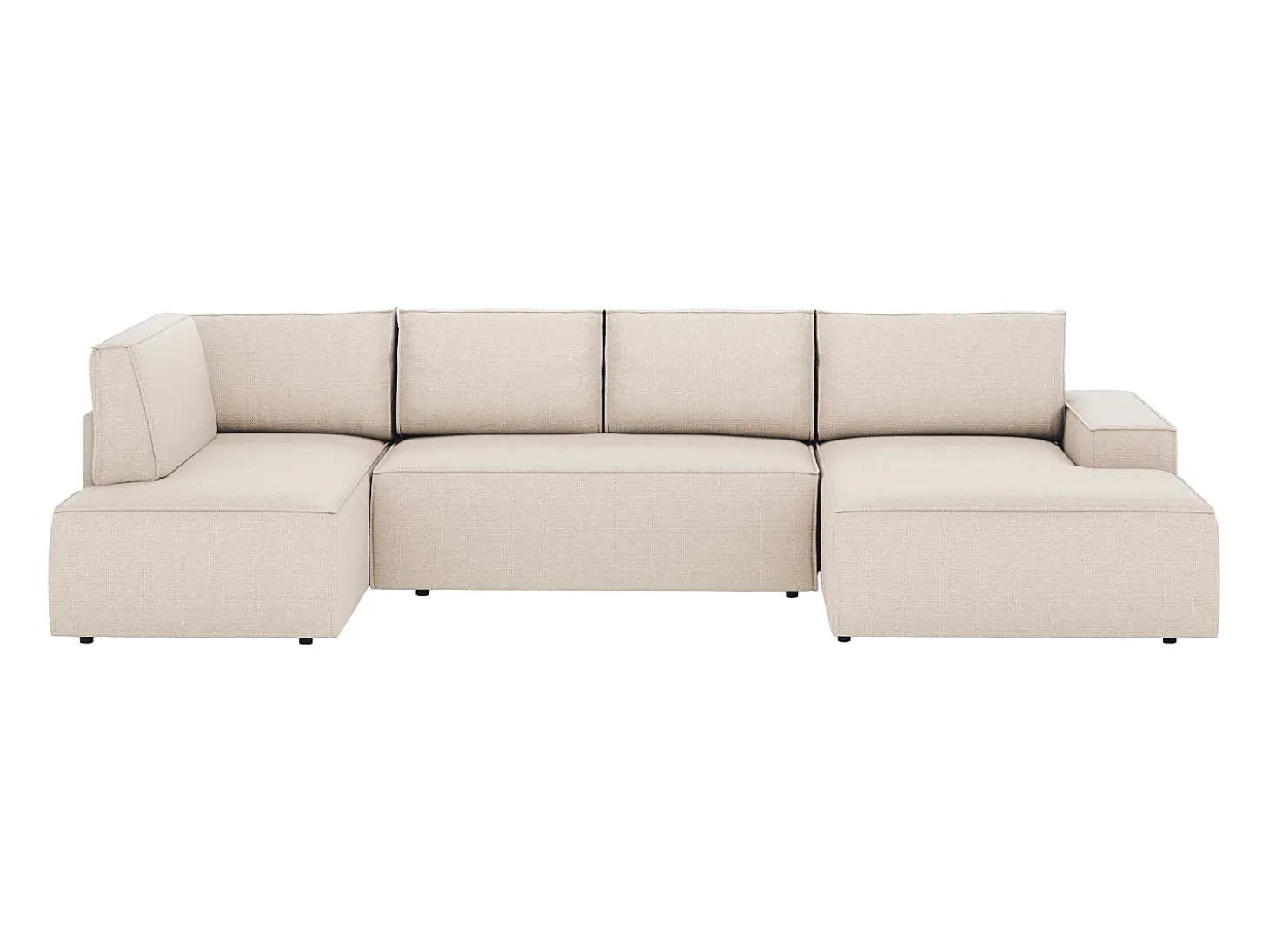 Gran sofá rinconera derecha panorámico en tela texturizada beige AMELIA