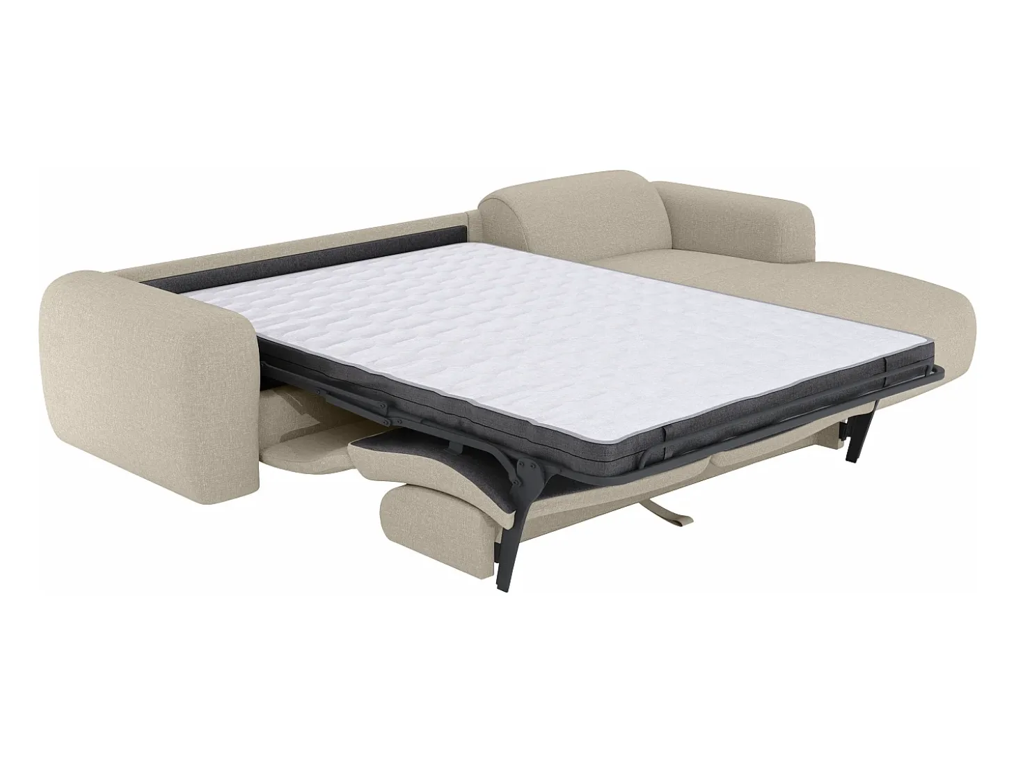 Gran Sofá rinconera derecho convertible exprés 140 cm en tejido color beige jaspeado POGNI