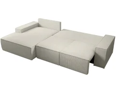 Gran sofá rinconera izquierda de pana beige AMELIA
