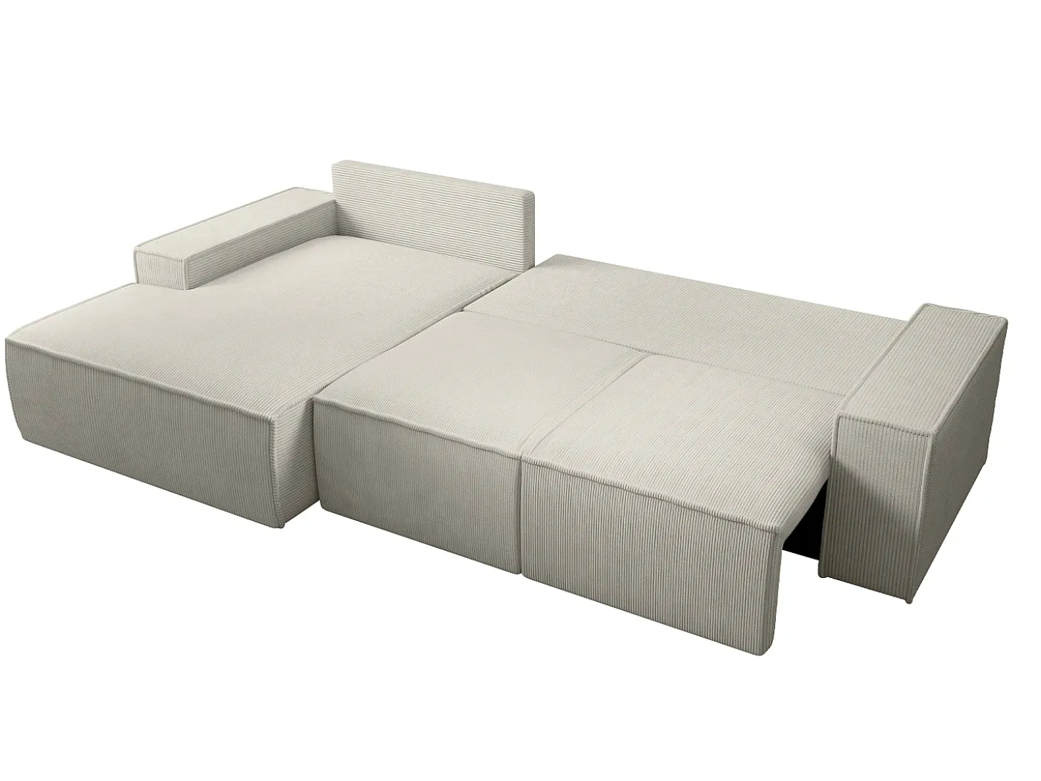 Gran sofá rinconera izquierda de pana beige AMELIA