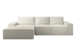 Gran sofá rinconera izquierda de pana beige AMELIA