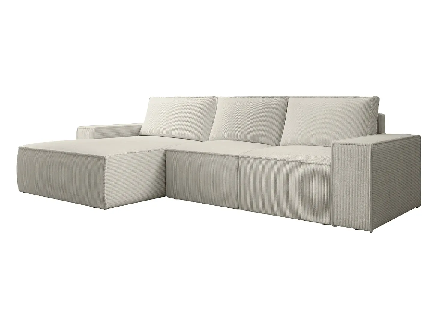 Gran sofá rinconera izquierda de pana beige AMELIA