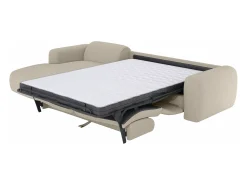 Gran sofá rinconera izquierda convertible exprés 140 cm en tela jaspeada beige POGNI