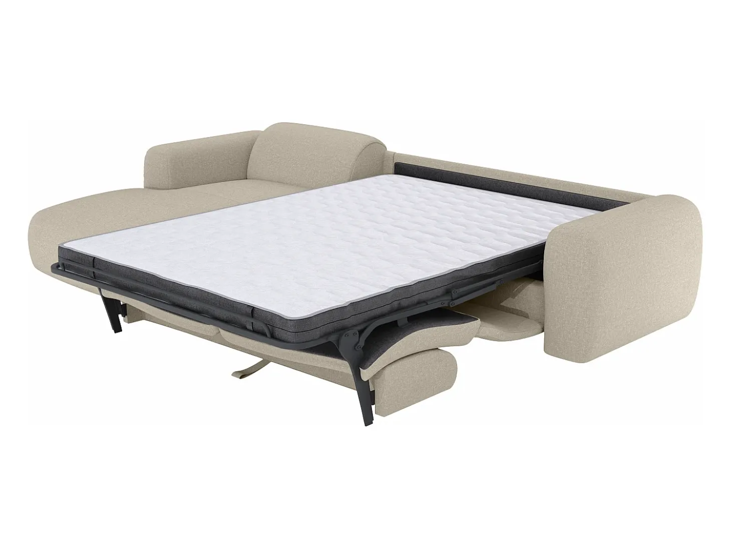 Gran sofá rinconera izquierda convertible exprés 140 cm en tela jaspeada beige POGNI