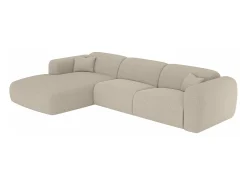 Gran sofá rinconera izquierda convertible exprés 140 cm en tela jaspeada beige POGNI