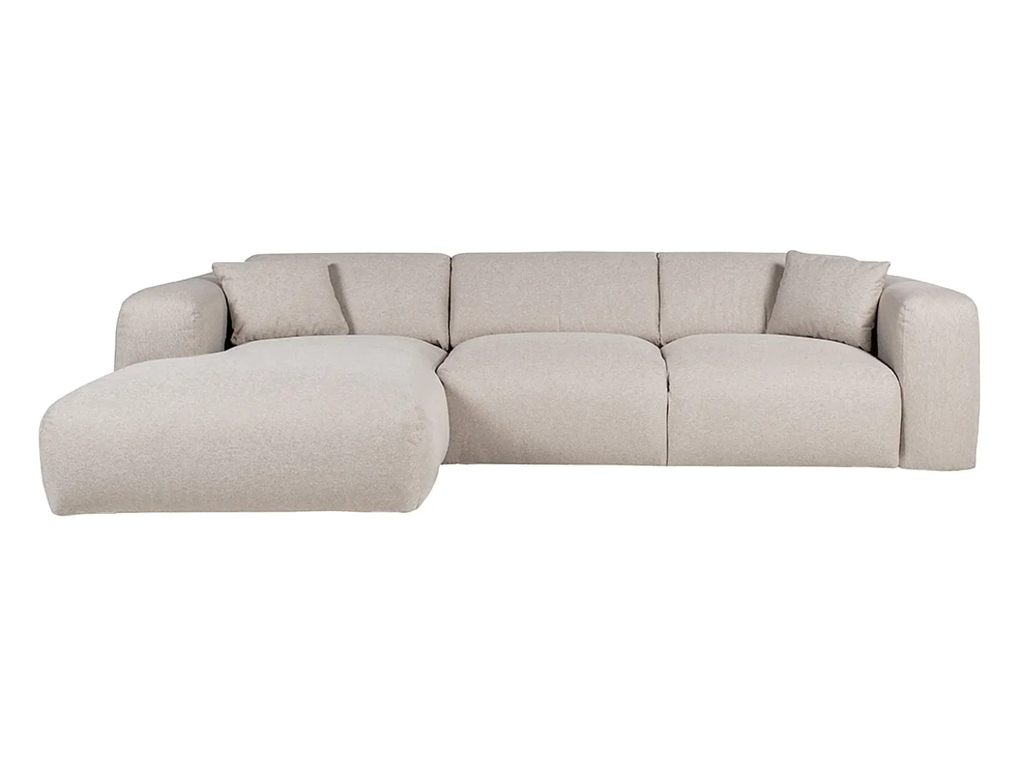 Gran sofá rinconera izquierda convertible exprés colchón 16 cm en tela jaspeada beige POGNI