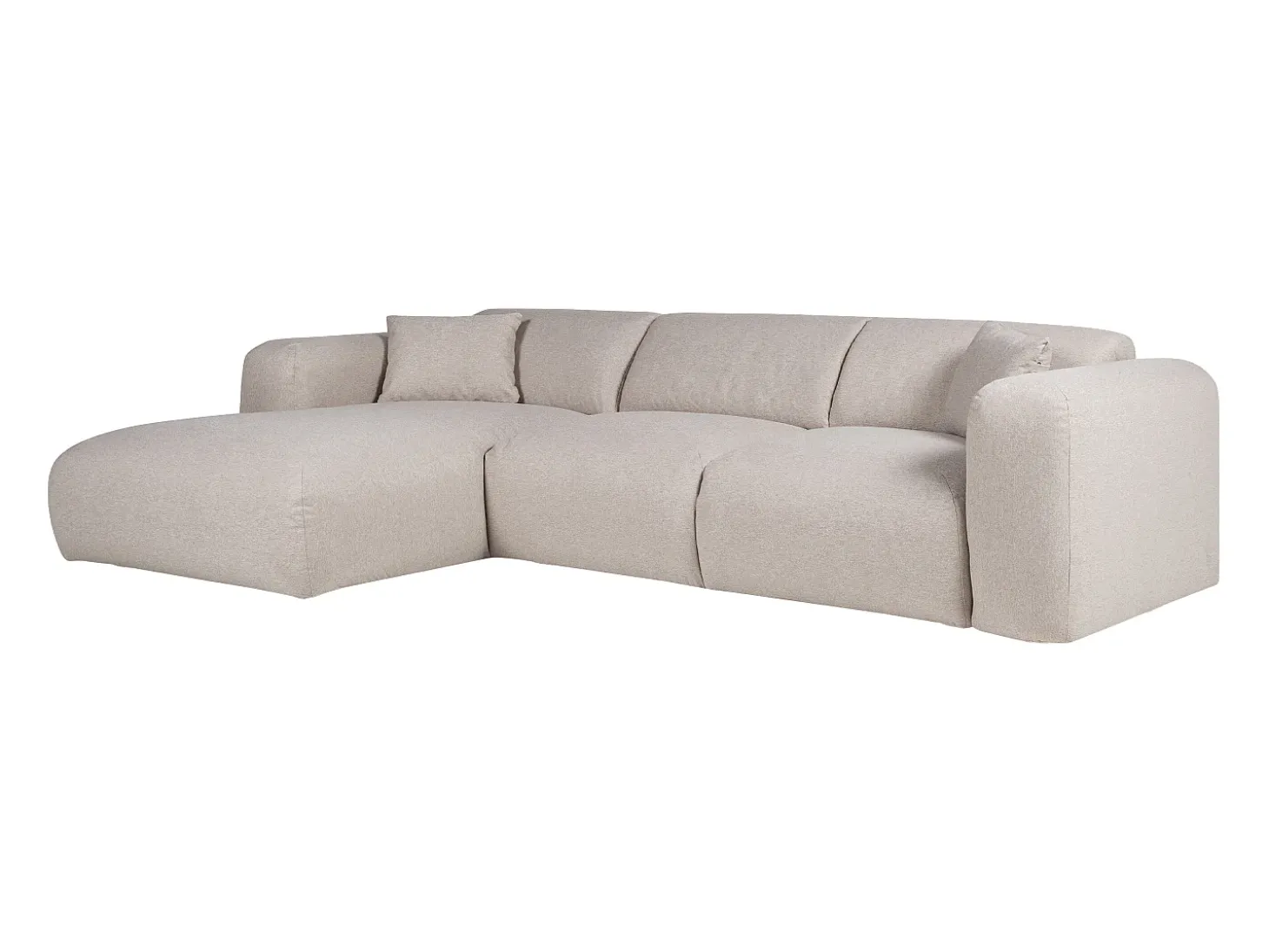 Gran sofá rinconera izquierda convertible exprés colchón 16 cm en tela jaspeada beige POGNI