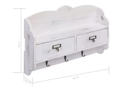 Gryfel Perchero de pared de madera blanco 50x10x34 cm
