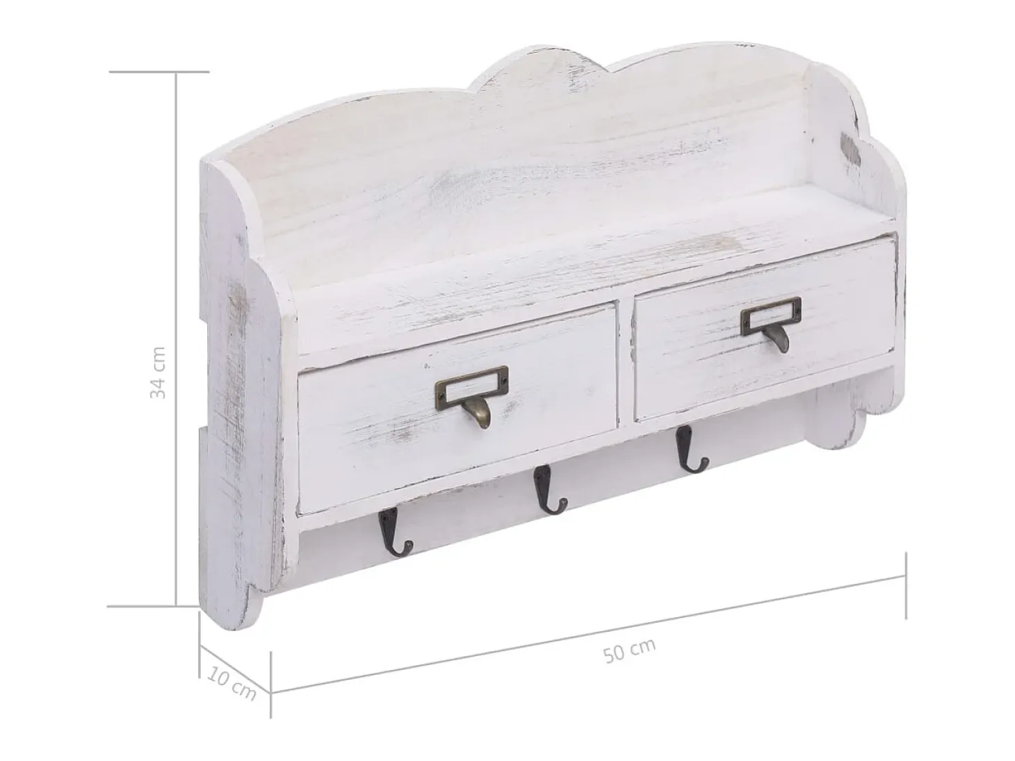 Gryfel Perchero de pared de madera blanco 50x10x34 cm