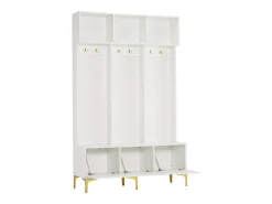 Guardarropa con banco, 3 puertas y perchero - 120 x 23,5 x 191,5 - Tablero de partículas - Color blanco
