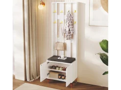 Guardarropa con perchero y banco zapatero - 60,5x35,2x180,5 cm - Tablero de partículas - Blanco