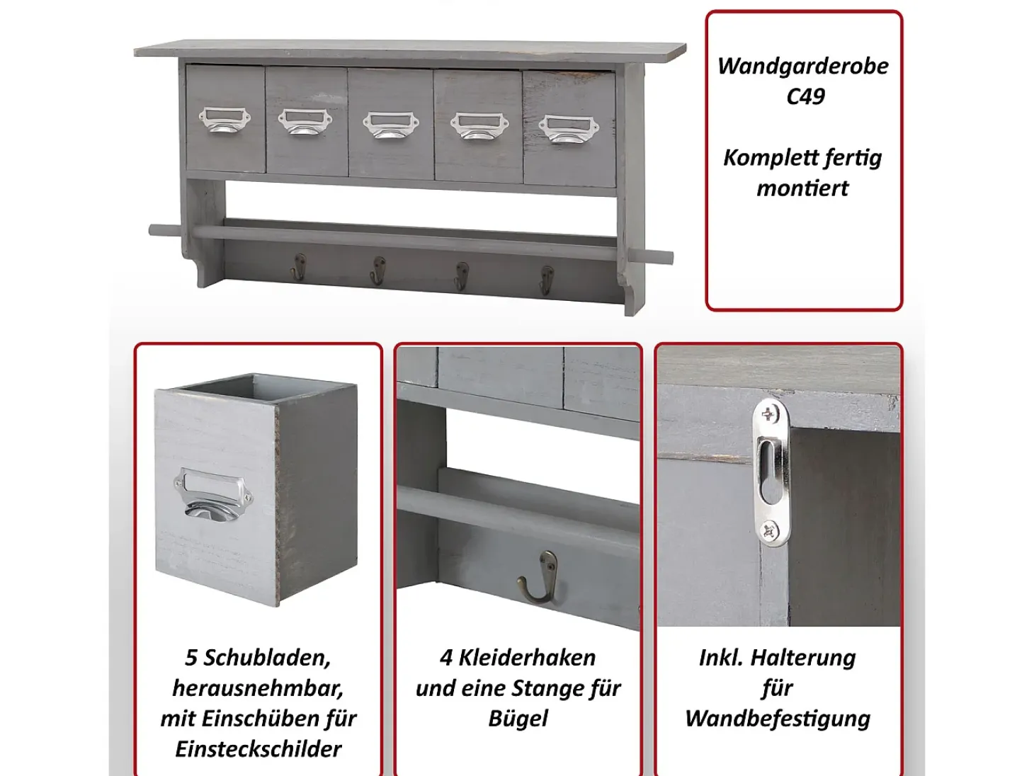 Guardarropa MCW-C49, aspecto shabby, gris