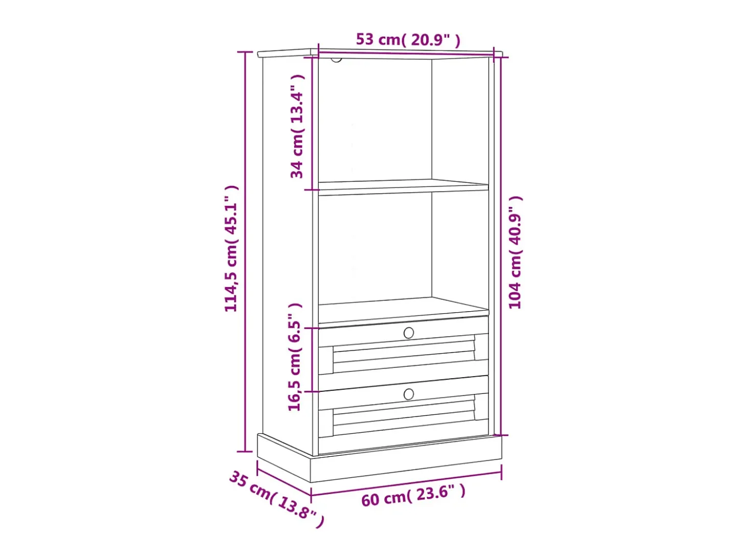 Gudvord Librería VIGO madera maciza de pino blanco 60x35x114,5 cm