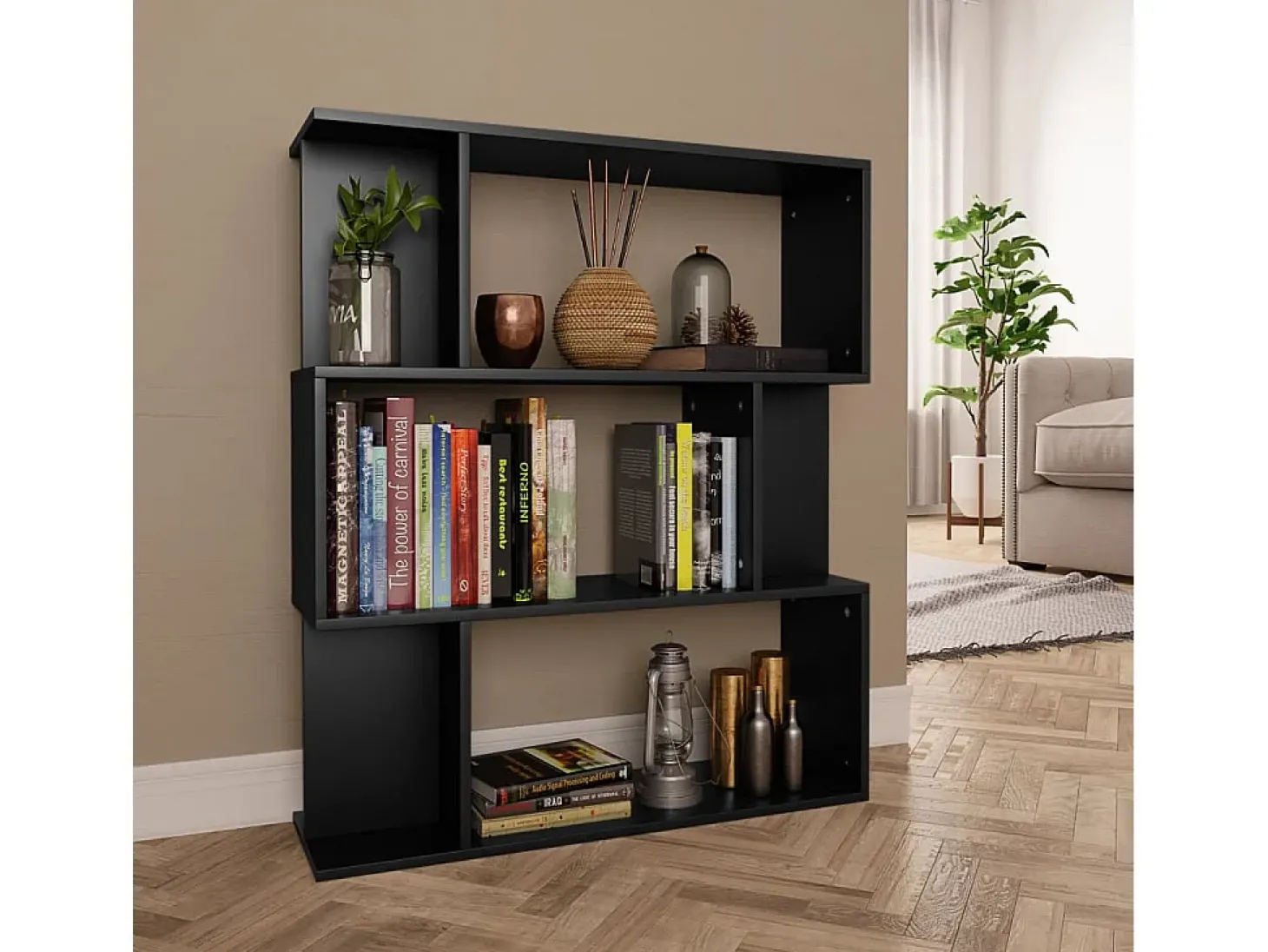 Gyran Estantería/divisor madera contrachapada negro 80x24x96 cm