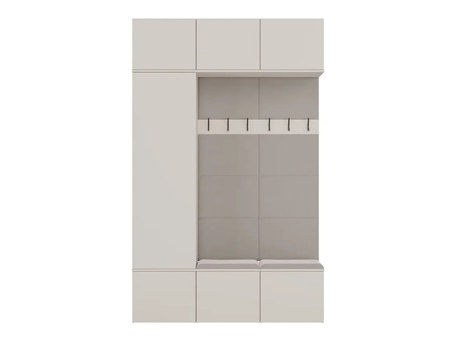 HAGA - Conjunto de entrada con 1 armario + 2 percheros de 6 ganchos + banco 150x35x238 cm - beige cachemira