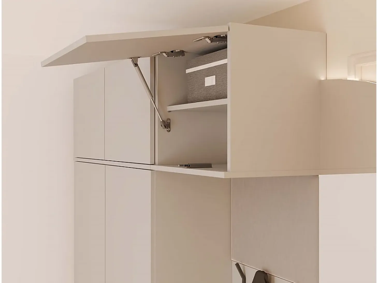 HAGA - Conjunto de entrada con 1 armario + 2 percheros de 6 ganchos + banco 150x35x238 cm - beige cachemira