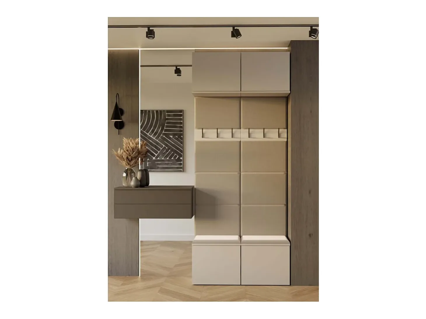 HAGA - Perchero de 6 ganchos - Vestíbulo con asiento 238x100x35 cm - Beige cachemira