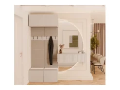HAGA - Perchero de 6 ganchos - Vestíbulo con asiento 238x100x35 cm - Beige cachemira