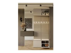 HAGA - Perchero de 6 ganchos - Vestíbulo con asiento 238x100x35 cm - Beige cachemira