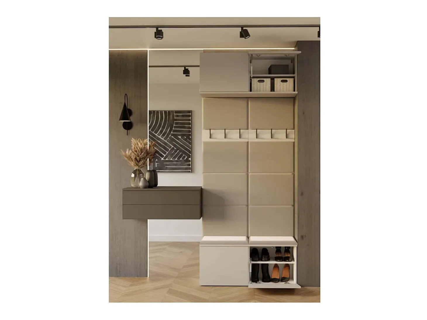 HAGA - Perchero de 6 ganchos - Vestíbulo con asiento 238x100x35 cm - Beige cachemira