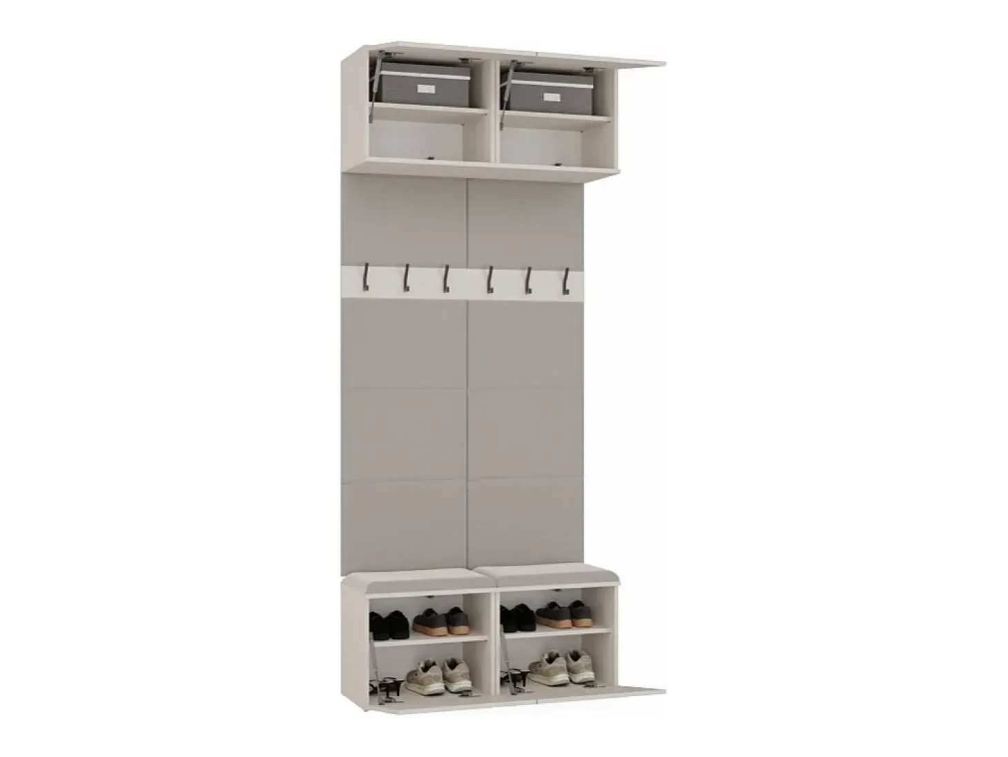 HAGA - Perchero de 6 ganchos - Vestíbulo con asiento 238x100x35 cm - Beige cachemira