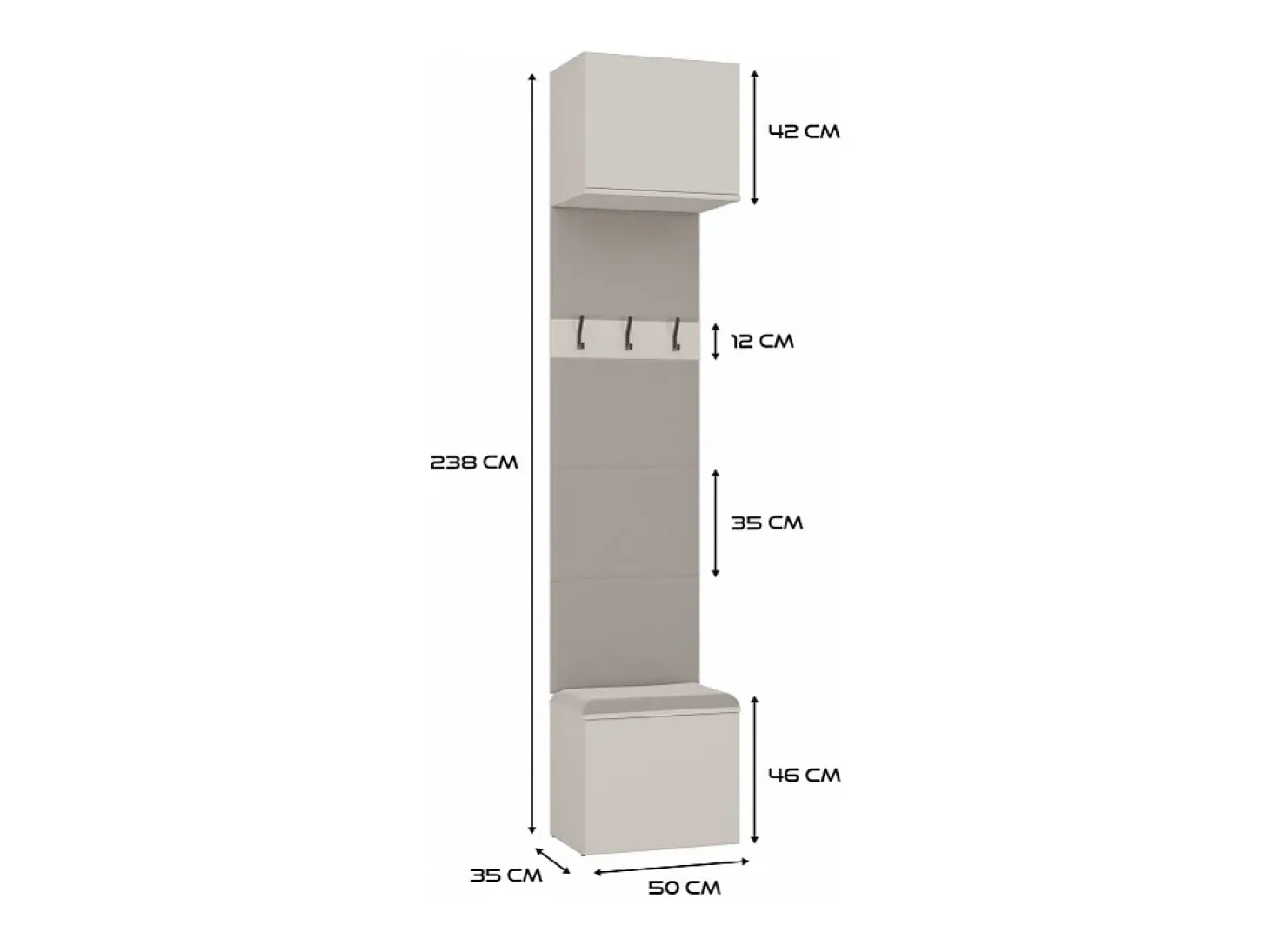 HAGA - Perchero de 6 ganchos - Vestíbulo con asiento 238x100x35 cm - Beige cachemira