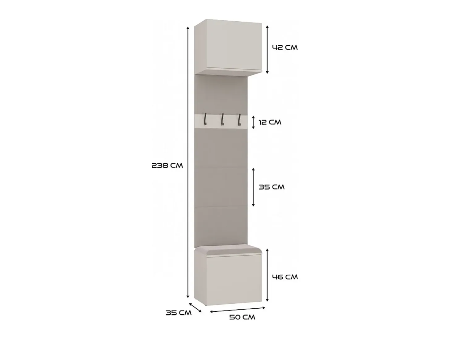 HAGA - Perchero de 6 ganchos - Vestíbulo con asiento 238x100x35 cm - Beige cachemira