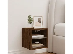 Hans Mueble de TV de pared con luces LED roble marrón 30x28,5x30 cm