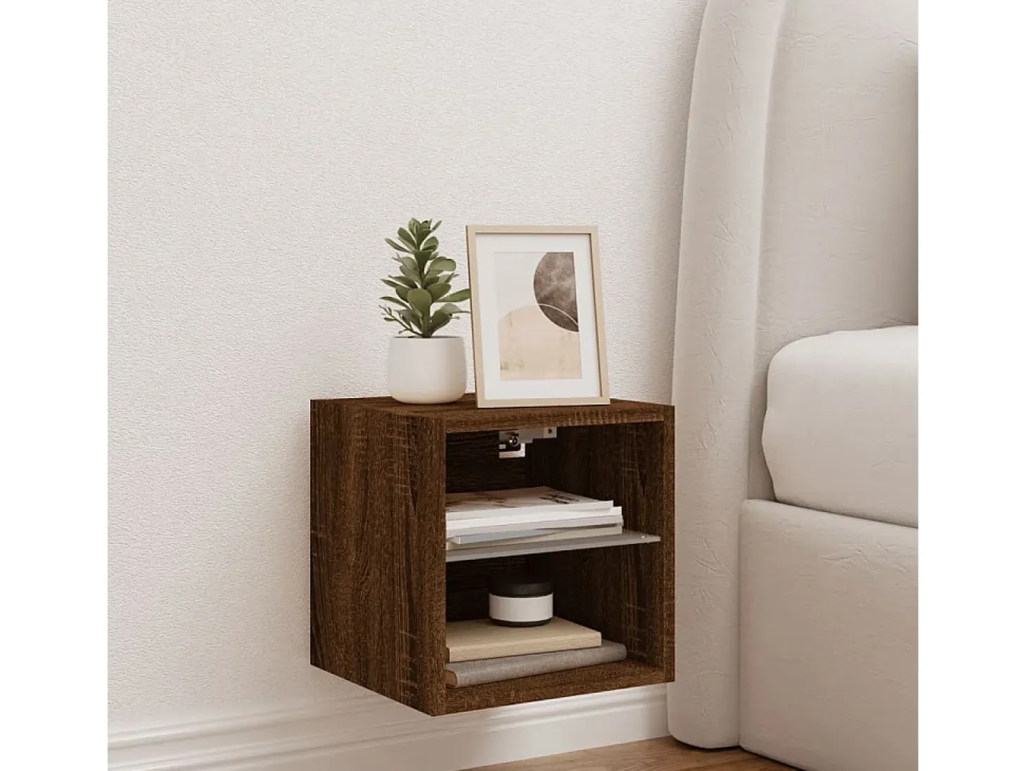 Hans Mueble de TV de pared con luces LED roble marrón 30x28,5x30 cm